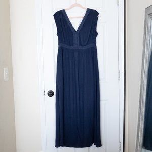 Flowy Navy Bohemian Summer Dress with Lace